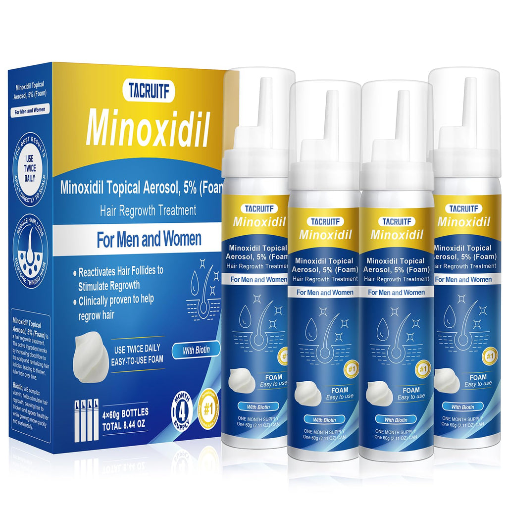 Minoxidil Foam 5% Topical Minoxidil Foam Infused with Biotin Hair Growth Treatment Minoxidil for Men and Women Supports Thicker and Fuller Hair & Beard (Minoxidil Foam 8.44oz 4 Month Supply)