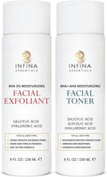 Face Exfoliator & Toner for Face, Big 8 Fl Oz Each - Revitalizing Facial Toner & Pore Reducing BHA Liquid Exfoliant - Optimal Facial Skin Care Products for Women