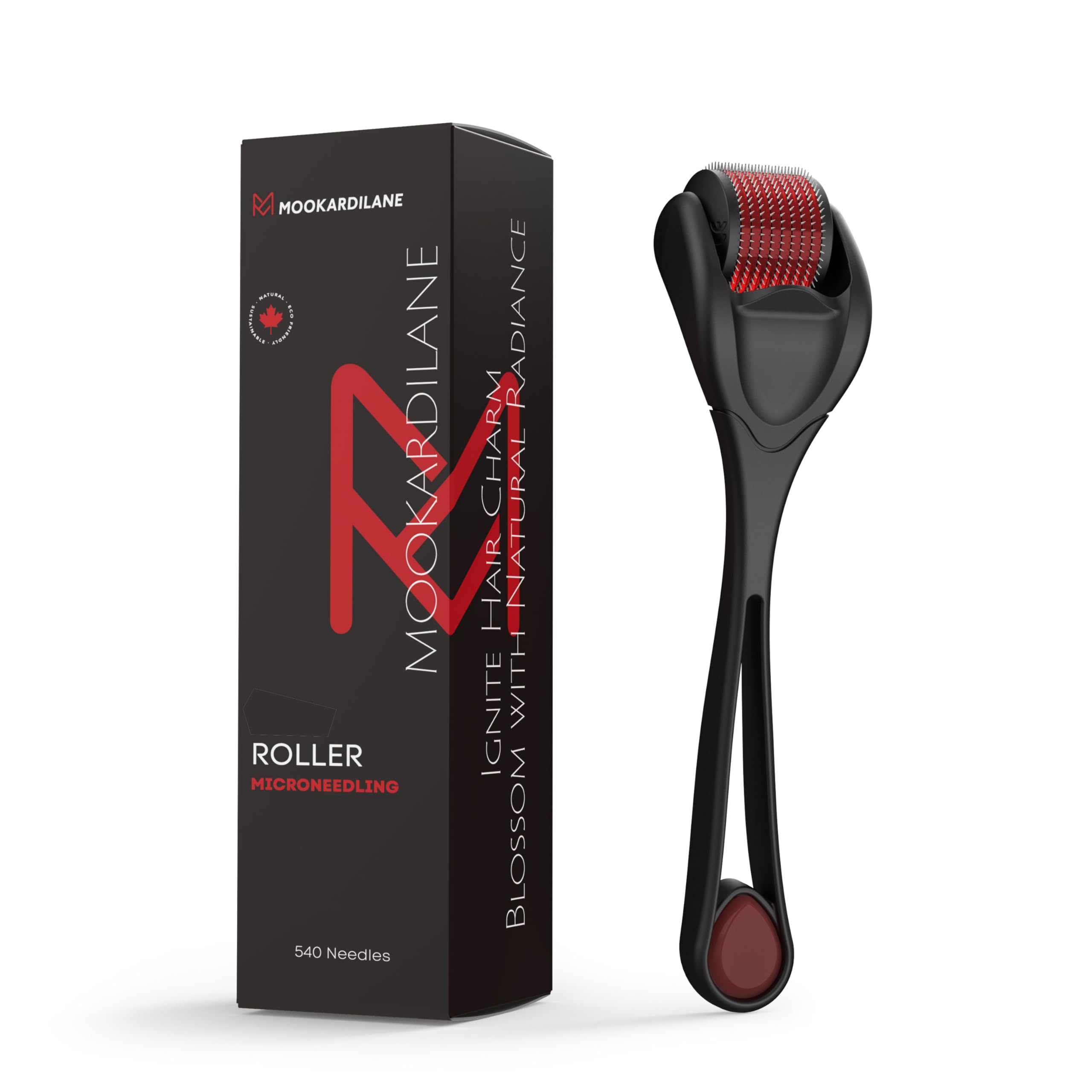 Scalp Hair Roller Black w/Red 540 Stainless Steel Derma Microneedling Roller Face Home Use