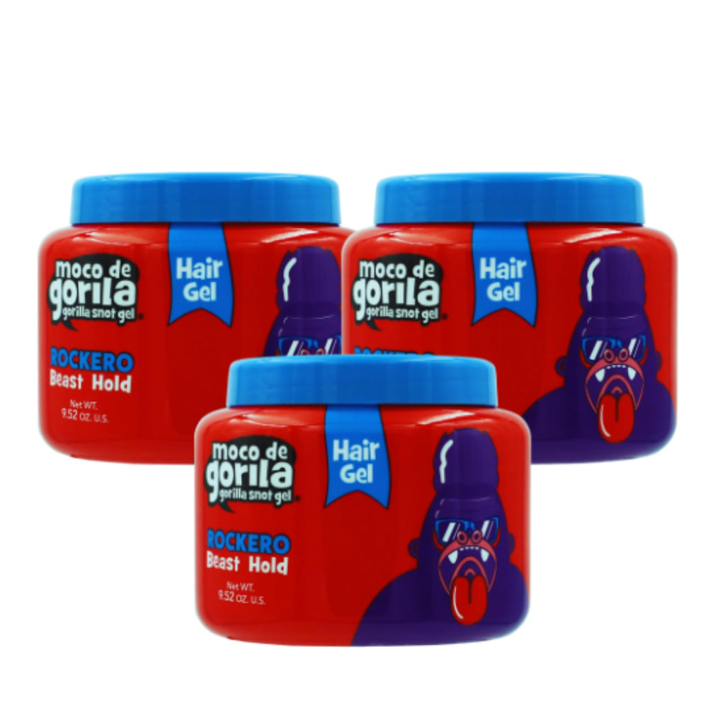 Moco de Gorila Rockero Hair Gel Jar Long Lasting Strong Hold Hair Styling Gel Yellow Lavender 3-Pack of 9.52 Oz Each 3 Jars