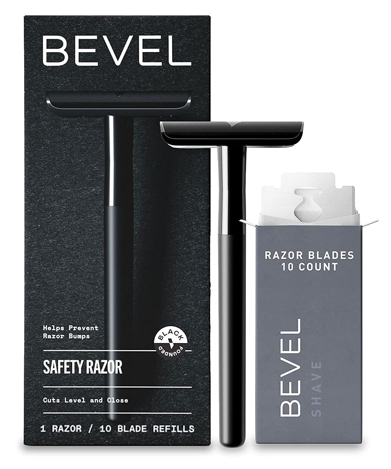 Bevel Safety Razor with Brass Weighted Handle and 10 Double Edge Safety Razor Blade Refills Single Blade Razor for Men Designed for Coarse Hair to Prevent Razor Bumps Black