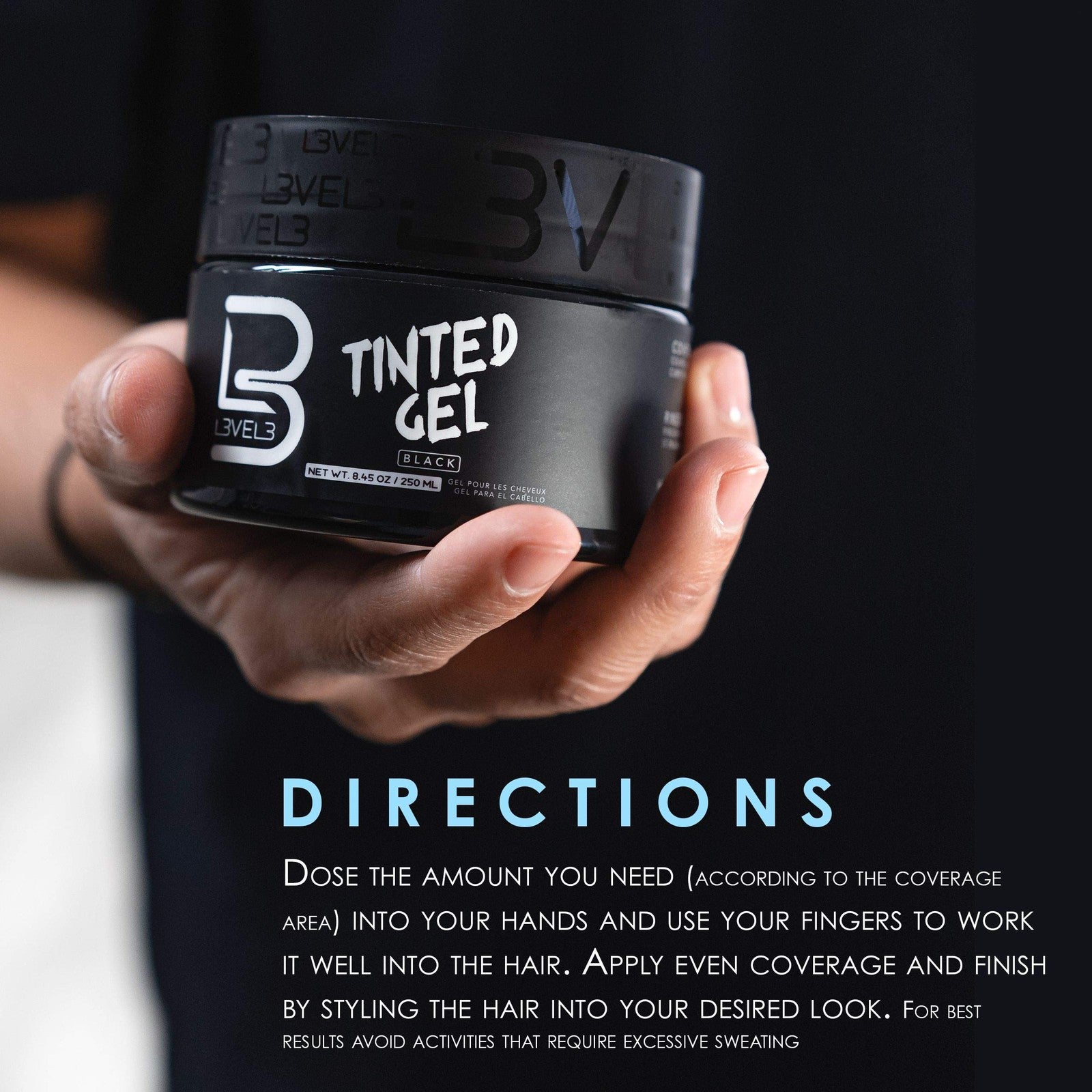 Level 3 Tinted Gel Black - Temporary Black Hair Gel for Hair L3 - No Flaking And