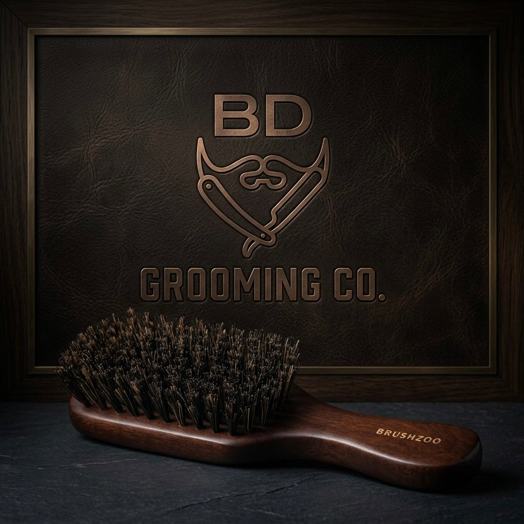 O BRUSHZOO Beard Brush for Men Smooths Softens Beard and Exfoliates Skin and Scalp 100% Boar Bristle Beard Brush for Beard & Short Hair Detangle add Natural Shine