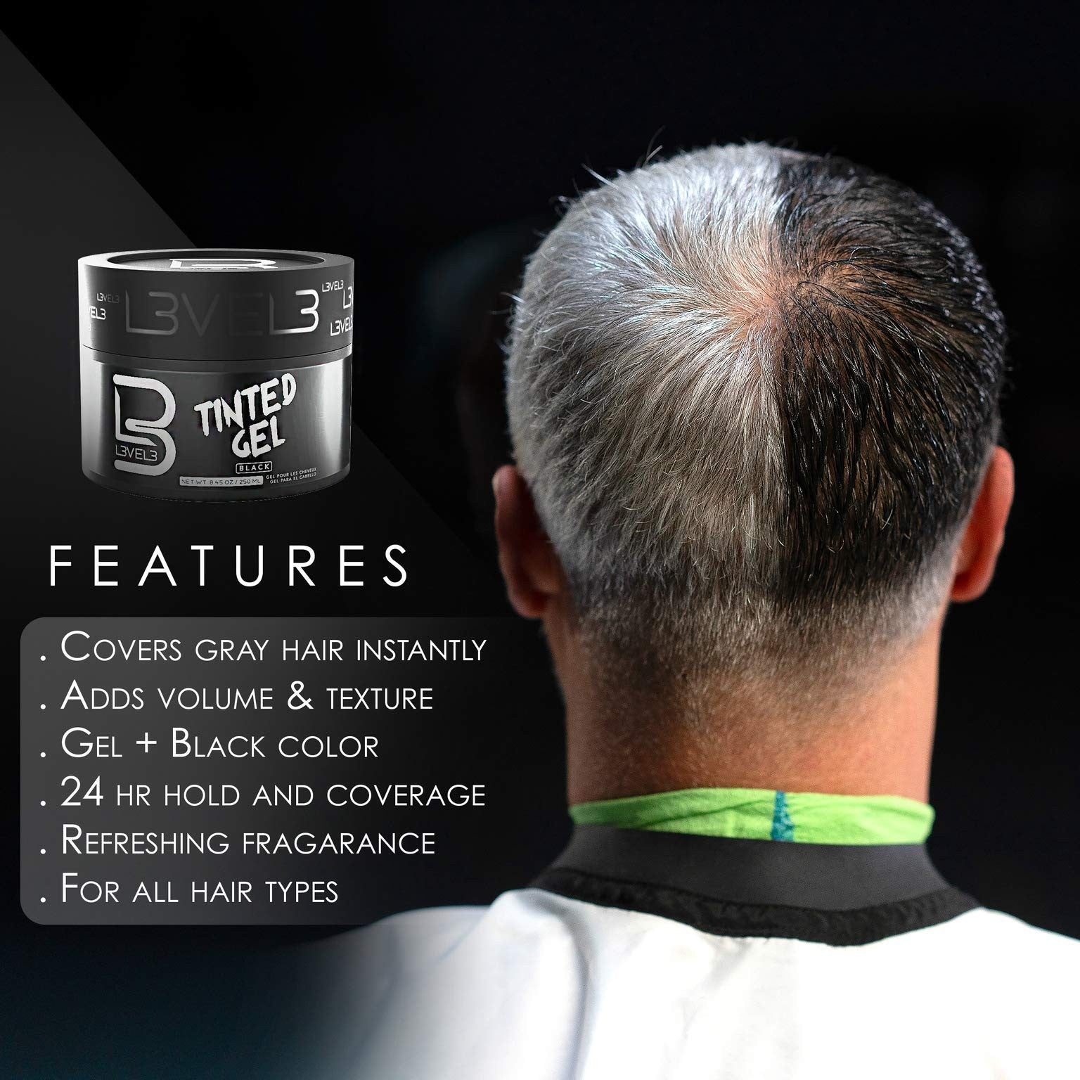 Level 3 Tinted Gel Black - Temporary Black Hair Gel for Hair L3 - No Flaking And