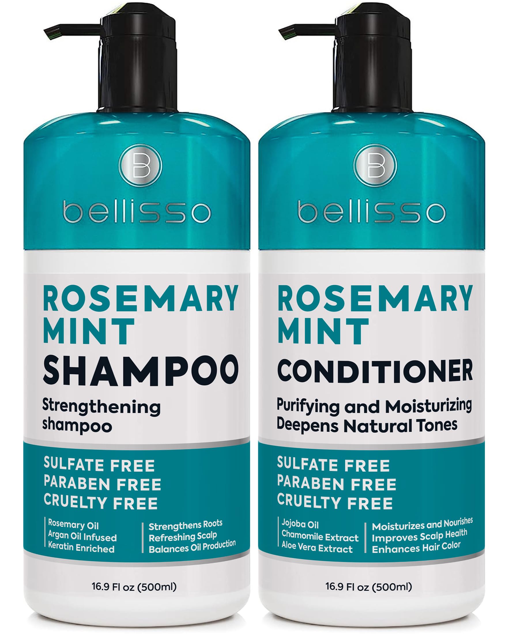 Rosemary Oil and Mint Shampoo and Conditioner Set - Sulfate Free with Peppermint - Moisturizing Products for Women and Men - Helps Flaky Dry Scalp and Dandruff - Salon Thickening for Thinning Hair