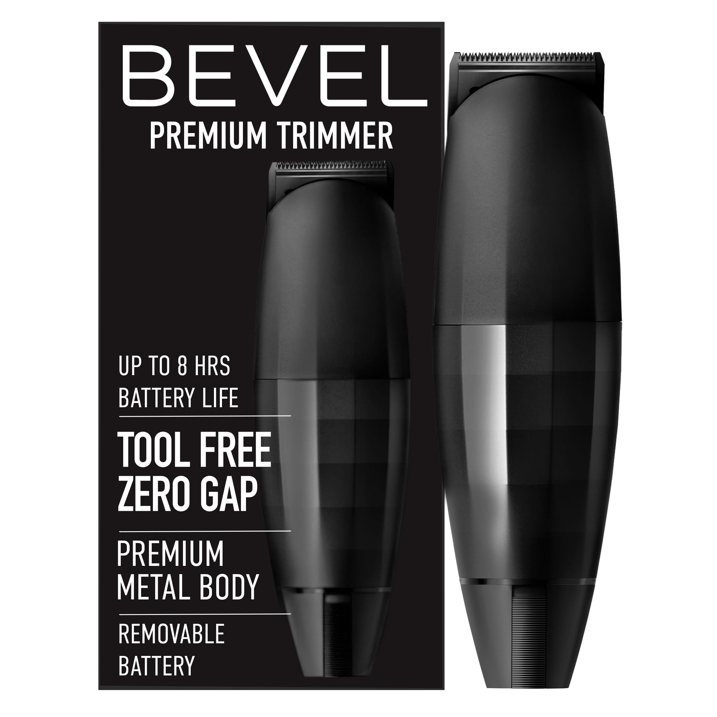 Bevel Beard Trimmer for Men - Black Edition Cordless Trimmer 8 Hour Rechargeable Battery Life Tool Free Adjustable Zero Gapped Blade Barber Supplies Mustache Trimmer